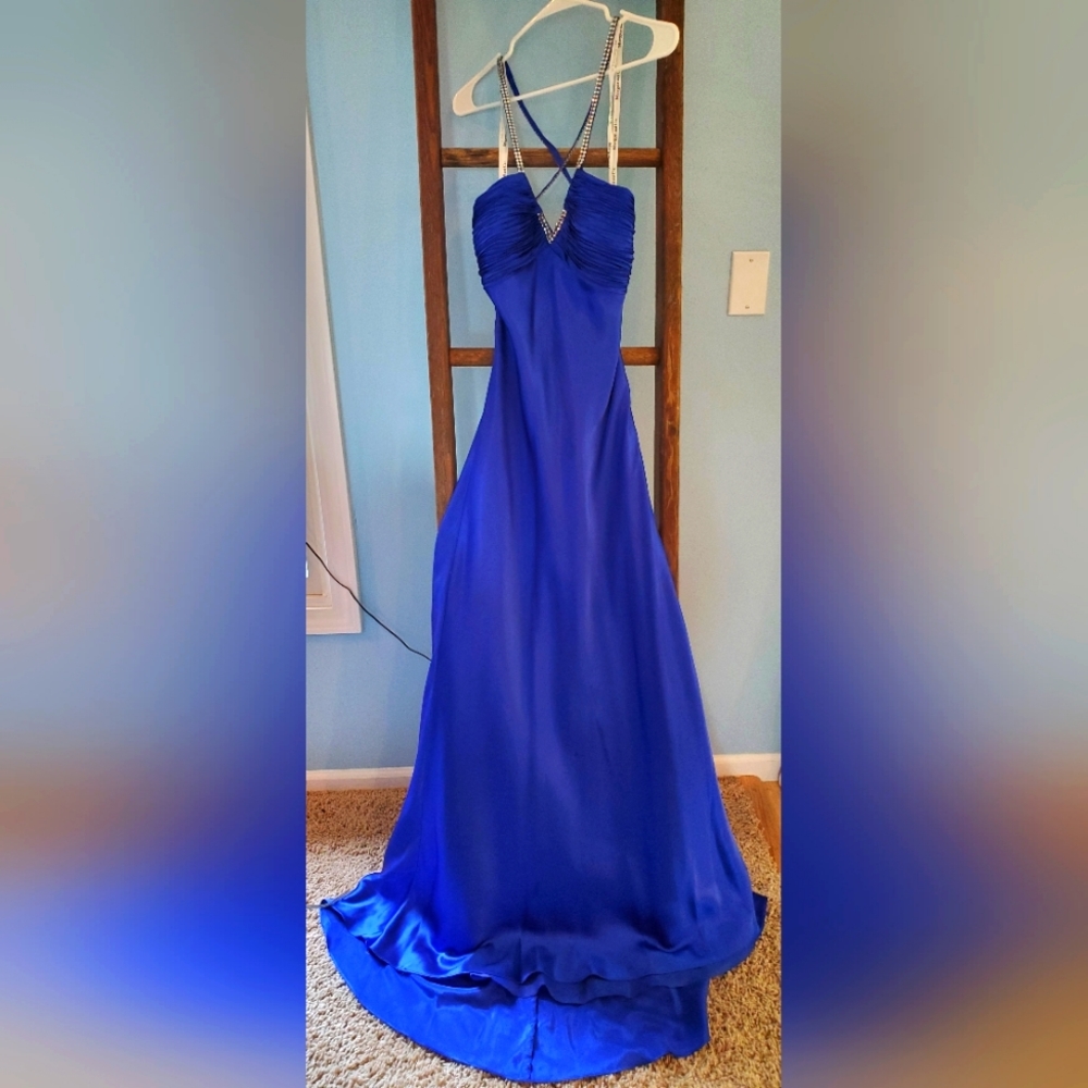 Open-Back Royal Blue Evening Gown